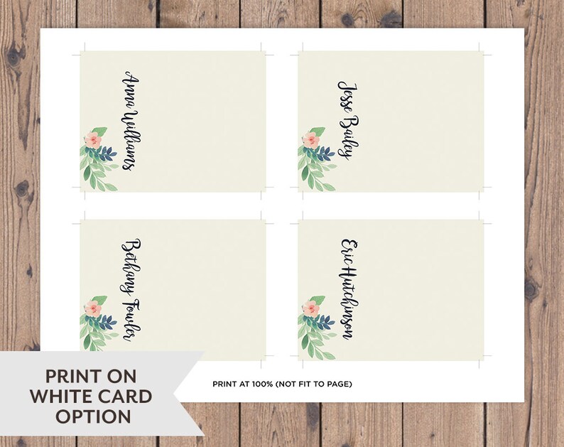 Printable Wedding Guest Name Place Cards. Floral Design. Print Etsy