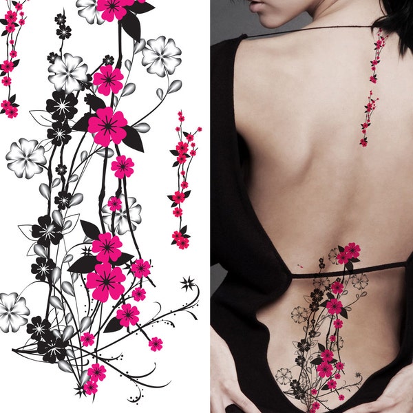 Supperb® Temporary Tattoos - Hot Pink Plum Flowers, Pink Plum Blossom Temporary Tattoos