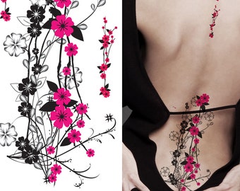 Supperb® Temporary Tattoos - Hot Pink Plum Flowers, Pink Plum Blossom Temporary Tattoos