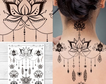 Supperb Temporary Tattoos - Mandala  Floral Lotus Feather Flower Jewelry Bohemian Henna Tattoo