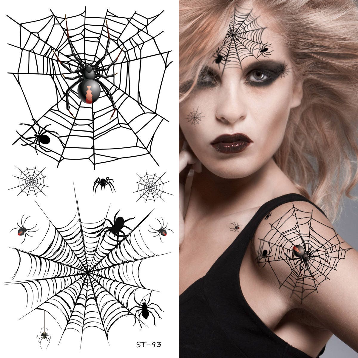 Supperb ® Temporary Tattoos - Horror Cobweb Spider Web II Halloween Tattoos.