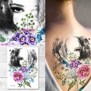 Supperb Large Temporary Tattoos Summer Flower Girl image 2