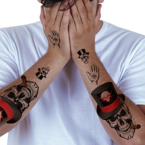 Supperb® Temporary Tattoos - Halloween Tattoo Magician Skull Face Tattoos Arm Tattoos (Set of 2)