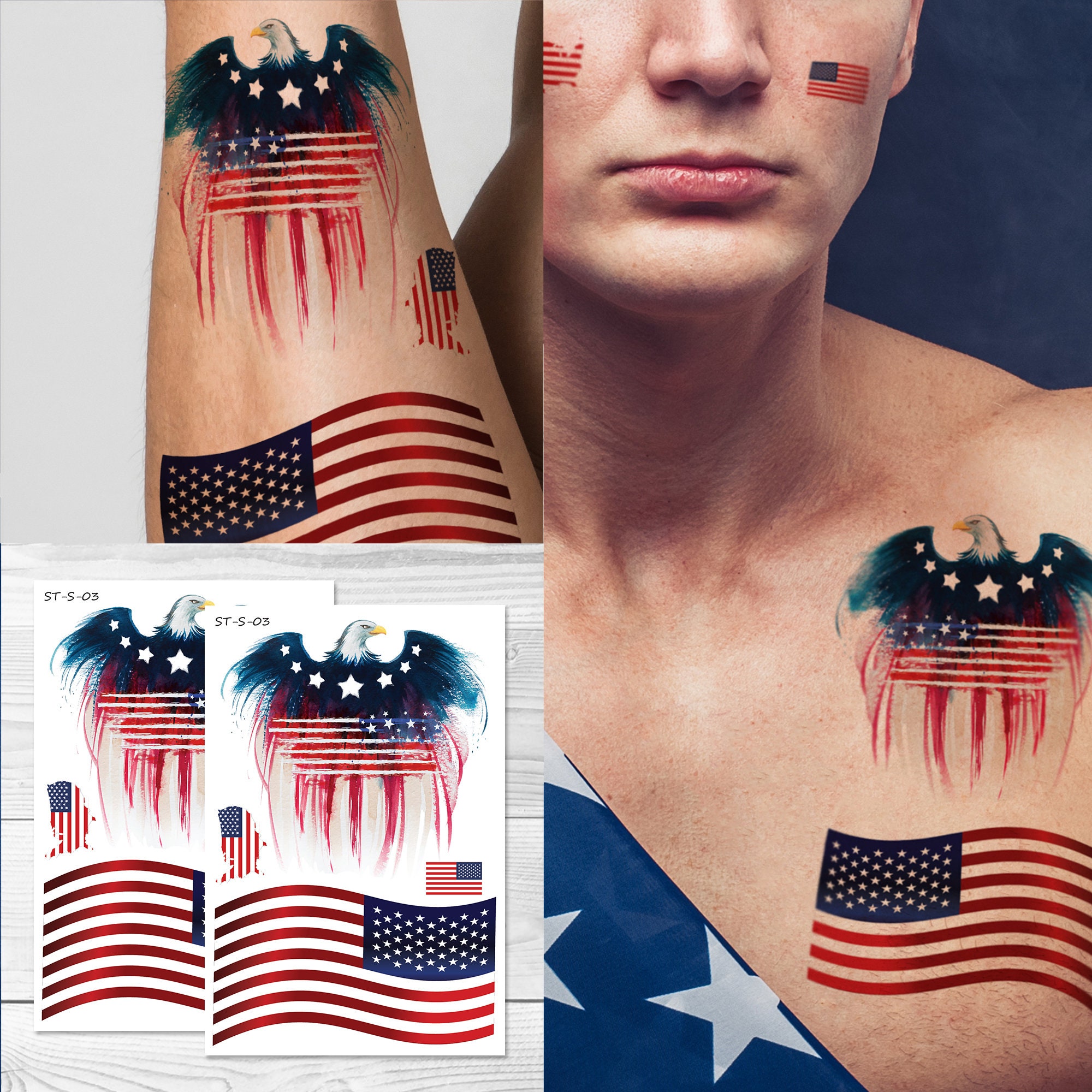 Genuiskids Independence Day 4th of July Tattoos Patriotic American Flag  Temporary Tattoo Set Party Favors Supplies for Children Adults  Walmartcom