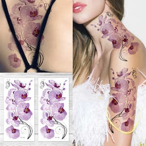 Supperb® Temporary Tattoos - Violet Orchids Blooming Tattoo Sleeve Large Tattoos (Set of 2)