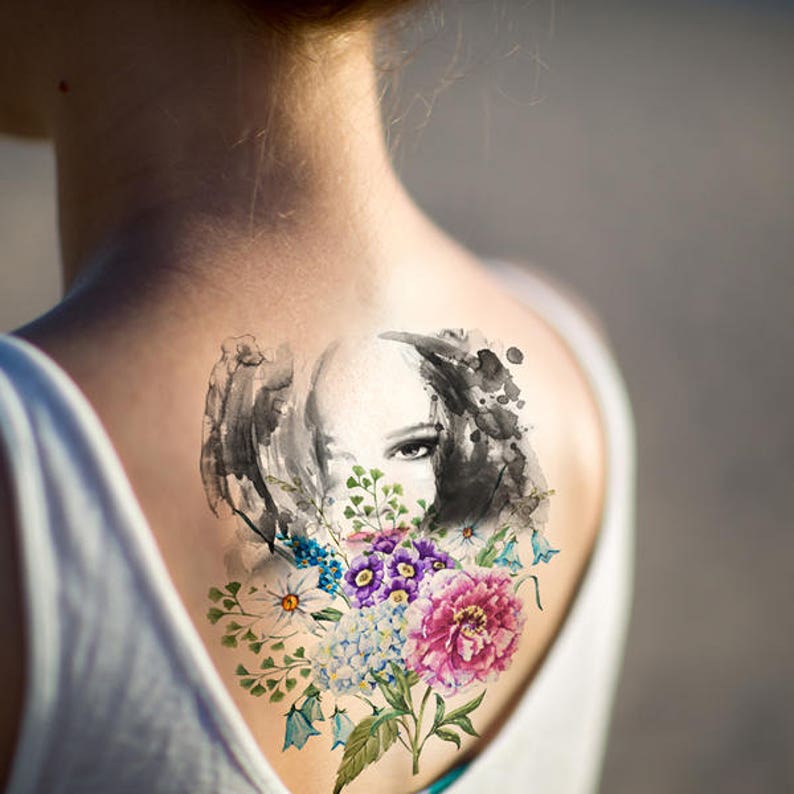 Supperb Large Temporary Tattoos Summer Flower Girl image 1