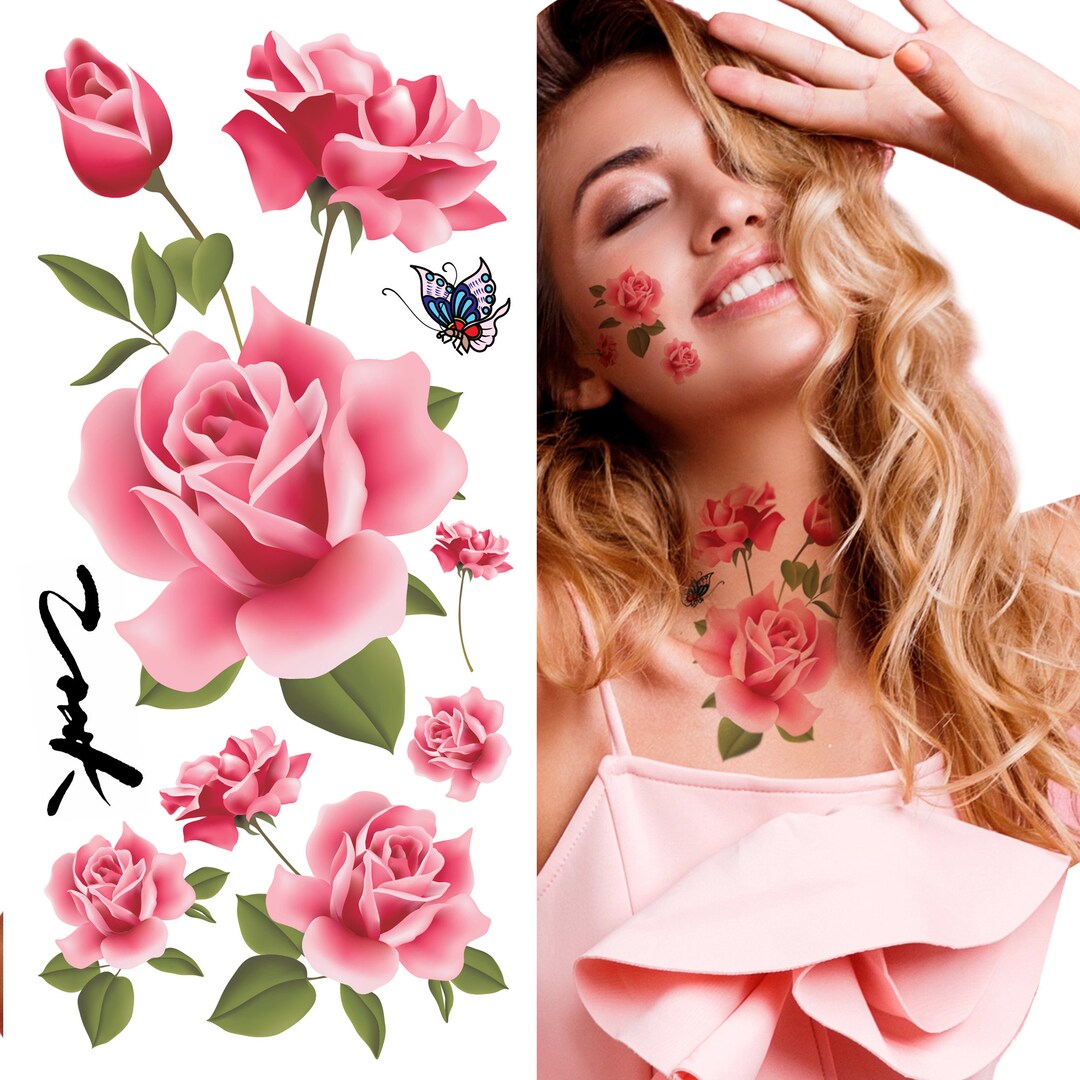 2 Stück XXL Hufeisen Tattoo – Farbiges Temporär-Tattoo, 45,5 X 15 Cm, Mit Hufeisen, Rose & Pfote