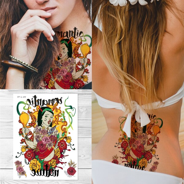 Supperb Large Temporary Tattoos - Devil and Roses Latin Rosa devil Halloween Tattoos (Set of 2)