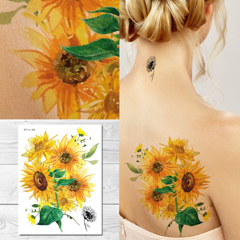 Supperb Temporary Tattoos - Watercolor Painting Bouquet of Sunflower Sunflowers Tattoo Tattoos 