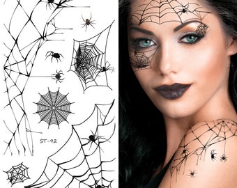 Supperb Temporary Tattoos - Horror Cobweb Spider Web Halloween Face Tattoos