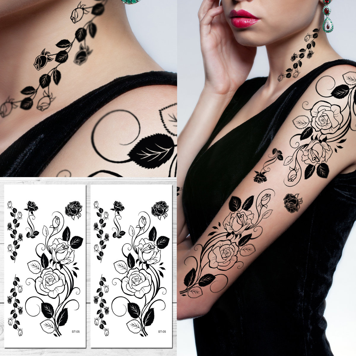 Supperb Temporary Tattoos Black Tribal Rose Tattoo Sleeve Etsy Uk Supperb Temporary Tattoos Black Tribal Rose Tattoo Sleeve Etsy Uk
