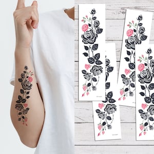 Tatuaggi temporanei Supperb® - Tatuaggi temporanei con fiore tribale rosa e vite (set di 4) ST-N-07