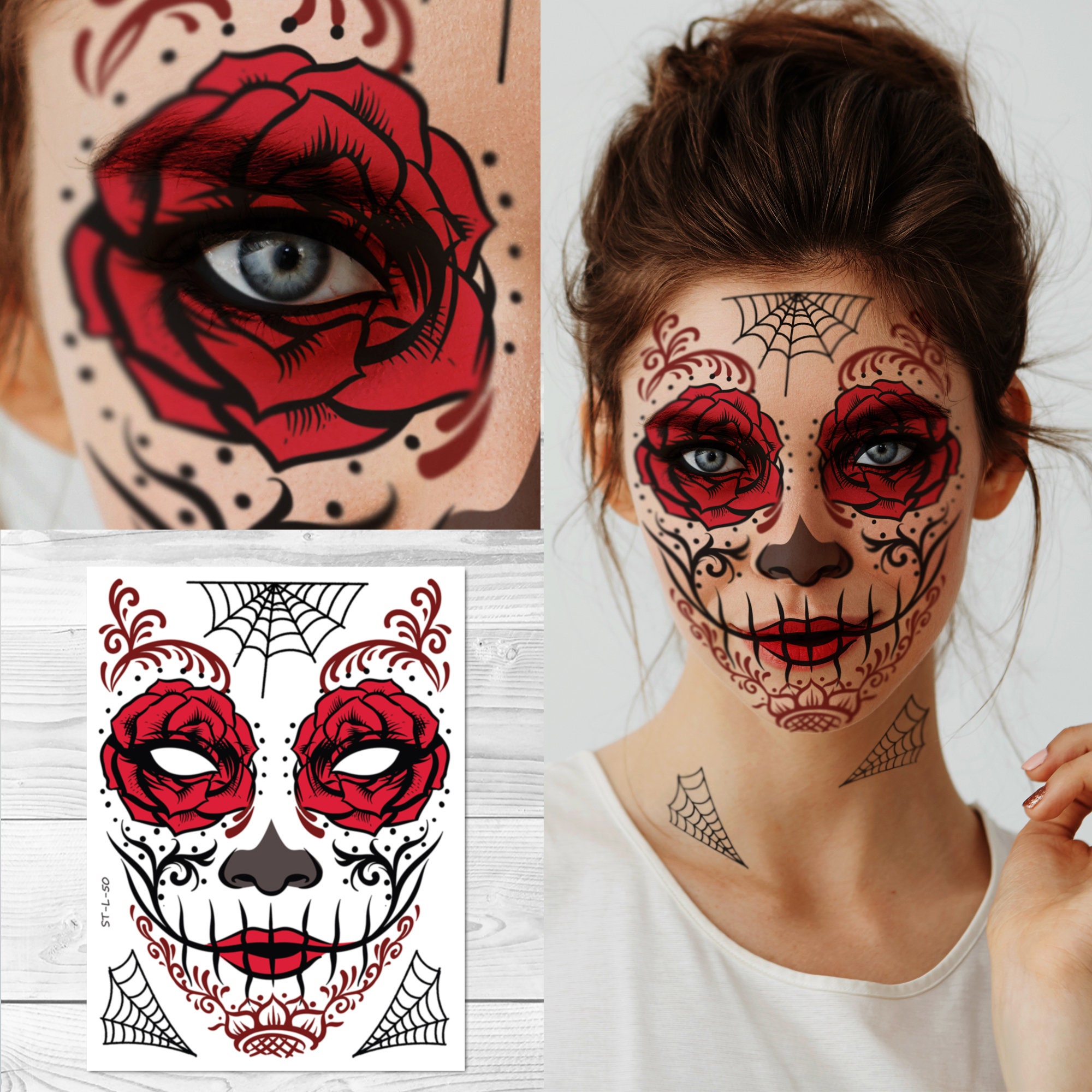  Toyvian 2 máscaras del Día de los Muertos, máscara de cara  completa con calavera de azúcar, máscara mexicana para mascarada, disfraz  de Halloween, accesorio para mujeres y hombres, vacaciones, Como se 