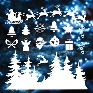 Christmas Decal Santa Claus Riding on Reindeer Sleigh Window Decals Christmas Decoration Sticker Christmas Winter Forest Trees Decals