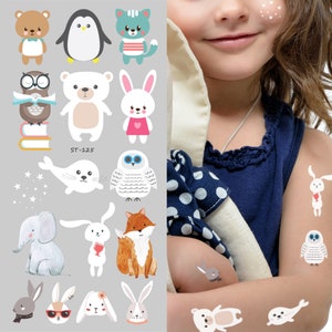 Supperb® White Temporary Tattoos Forest Animals Kids Party Happy Easter Birthday Decorations Halloween Costume Temporary Tattoo for Children