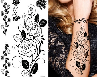 Supperb® Temporary Tattoos Black Tribal Flower Tattoos