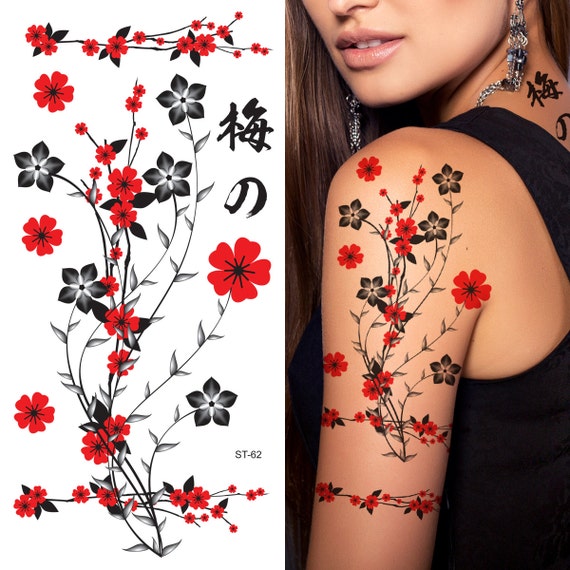 Image result for plum blossom tattoo small | Red flower tattoos, Ankle  tattoo designs, Flower tattoo designs