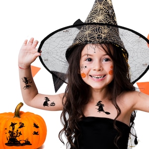 Supperb Halloween Face Tattoo Spider Temporary Face Tattoo - Spider, Spider Web, Witch, Ghost, Pumpkin Halloween Tattoos (Set of 2)