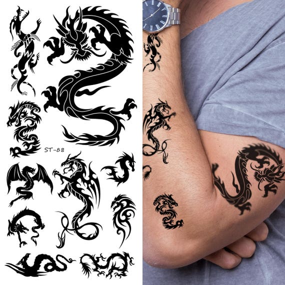 Flower Little Dragon Tattoo Sticker Waterproof Disposable - Temu