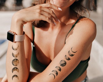 Supperb Temporary Tattoos Set - Moon phase temporary tattoo Moon Tattoo Stickers Moon Tattoos