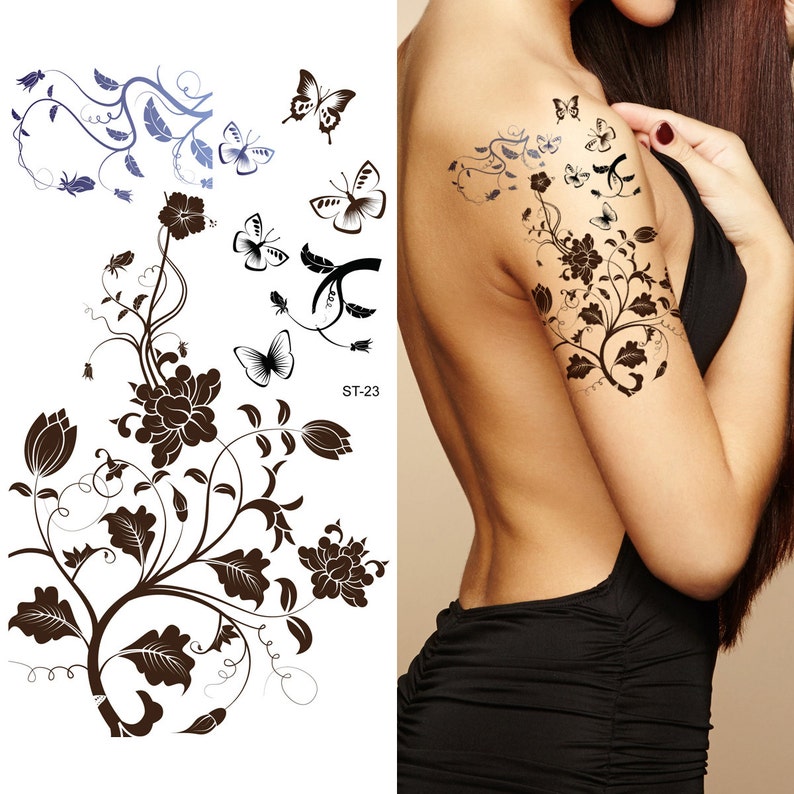 Supperb® Temporary Tattoos Black Tribal Flower Tattoos image 1