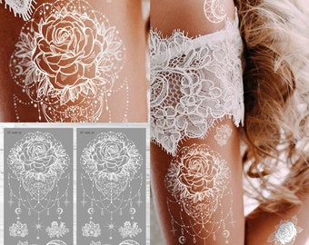 Supperb White Temporary Tattoos - Inspired Mandala Rose Mehndi Design Jewelry Healing Yoga Meditation Tattoo White Henna Tattoo  (Set of 2)