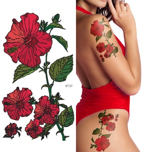 Supperb® Temporary Tattoos - Red Flower Morning Glory (Set of 2)