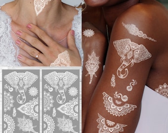 Supperb White Temporary Tattoos - Inspired Mandala Henna Healing Yoga Meditation Elephant Tattoo White Henna Tattoo