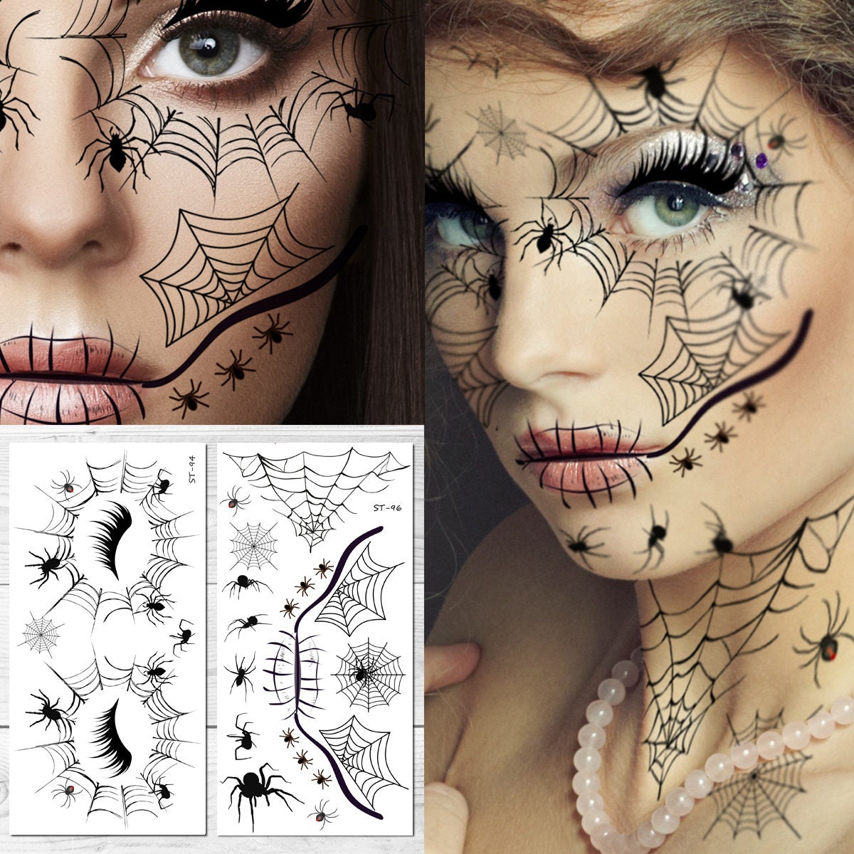 Supperb Halloween Face Tattoo Spider Temporary Face Tattoo Kit Etsy