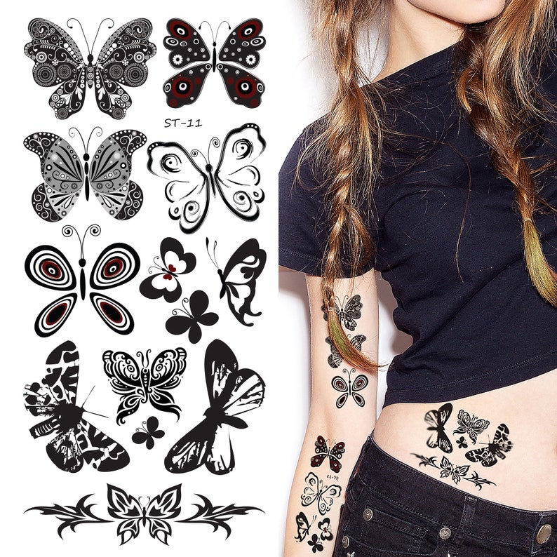 Supperb® Temporary Tattoos Cute Black Tribal Butterflies Temporary Tattoo image 1