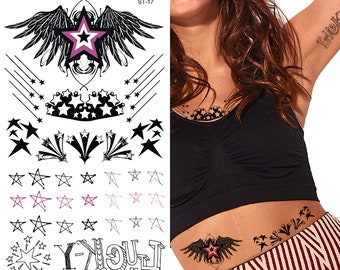 Supperb® Temporary Tattoos - Lucky Stars Tattoos Let's have some fun, Stars Meteor Temporary Tattoos (Set of 2)