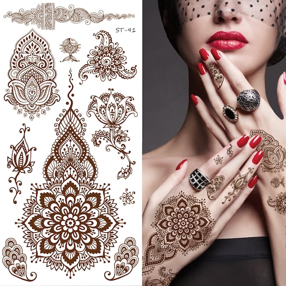 Buy Voorkoms Full Both Side Henna Tattoo Design Feel Realistic Mehndi  Temporary Body Tattoo For Women Girls Online at Best Prices in India -  JioMart.