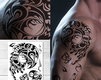 Supperb Large Shoulder Temporary Tattoos - Bold Totem Tribal tattoos