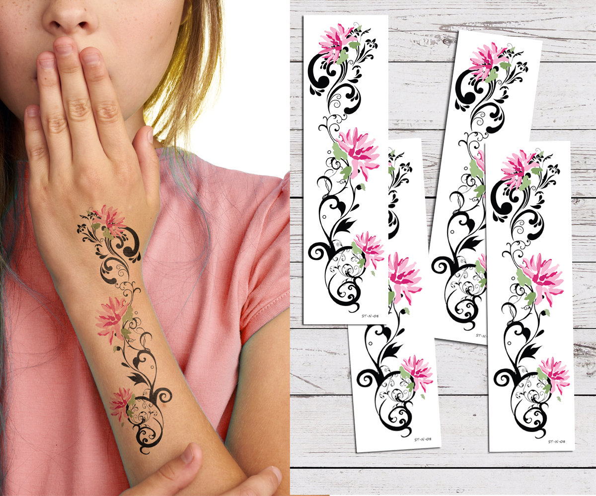 Supperb® Temporary Tattoos - Pink Lotus Tribal Temporary Tattoo Tattoos (Set of 4) ST-N-08
