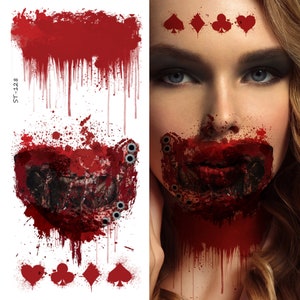 SUPPERB® Tijdelijke tatoeages - Bloedende zombie mondwond, litteken Bloedige mond en tanden Vampierzombie Halloween-make-up Halloween-tatoeages