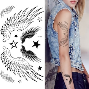 Supperb® Temporary Tattoos - Angel Wing Stars Freedom Feather Wing Love Faith Heaven Tattoos