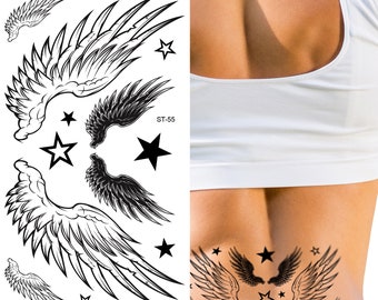 Supperb® Temporary Tattoos - Angel Wing Stars Freedom Feather Wing Love Faith Heaven Tattoos