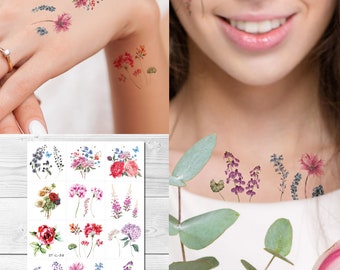 Supperb Temporary Tattoos - 12 Tity Watercolor Vintage floral Rose Flower Tattoo
