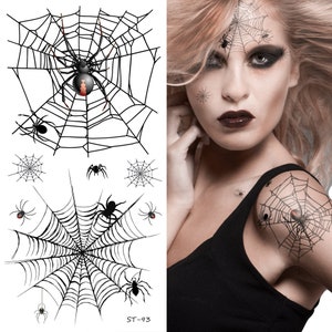 Supperb® Temporary Tattoos - Horror Cobweb Spider Web II Halloween Tattoos