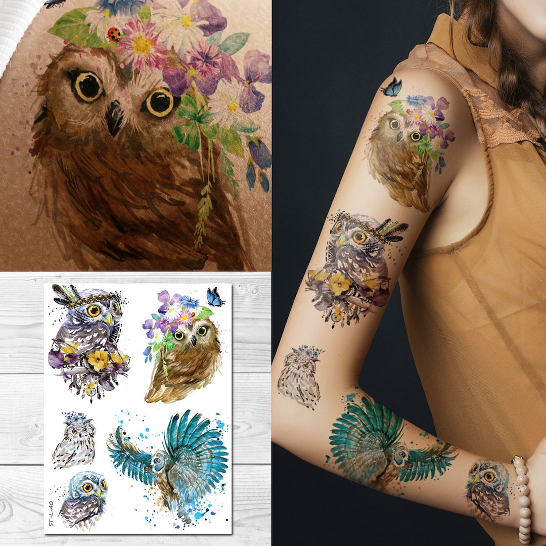 Supperb® Temporary Tattoos - Watercolor Owl Colorful Cut Owls - Etsy, image size:1080x1080