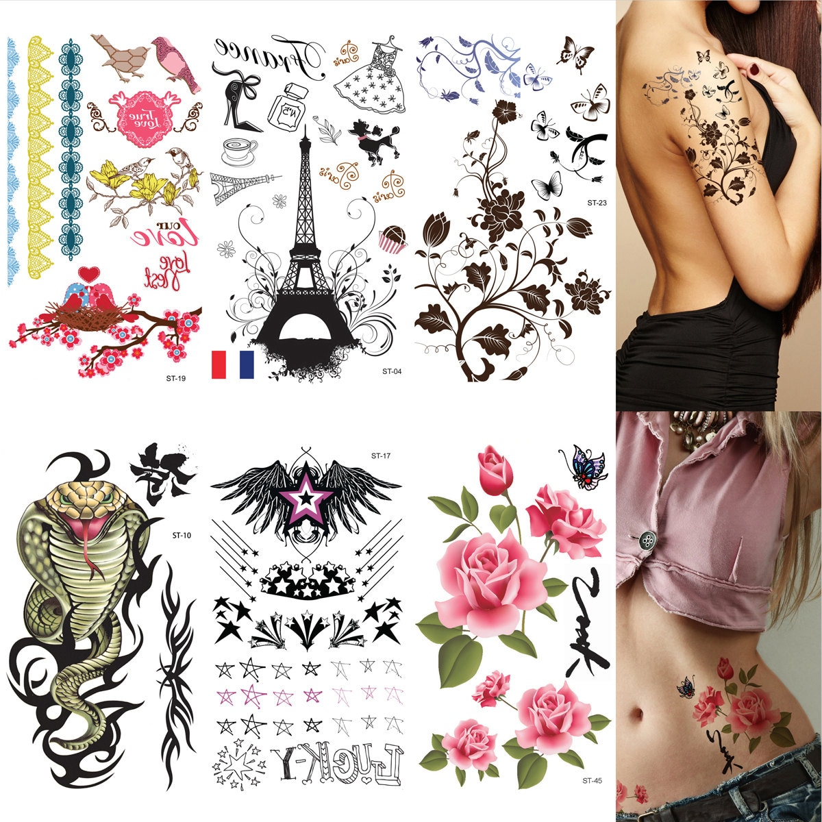 TATTOO girls 6冊セット Supperb® 6 Sheets Sexy Body Art Temporary Tattoos - Vines Tattoo