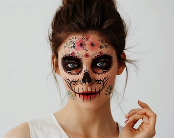 Supperb Halloween Face Tattoo Day of the Dead Sugar Skull Wildflower Temporary Face Tattoo Kit