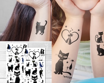 Tatuajes temporales Supperb®: lindos gatos negros, gatos amantes (juego de 2)