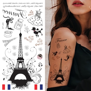 Supperb® Tatouages temporaires - I Love Paris France Tatouages Tour Eiffel