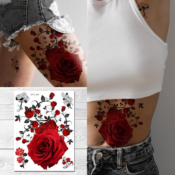 Supperb® Tatouages Temporaires - Grandes Roses Rouges