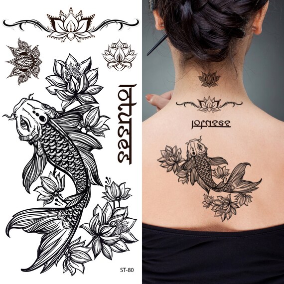 Supperb Temporare Tattoos Fisch Lotus Etsy
