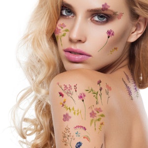 Supperb Temporary Tattoos - Wildflowers Tattoos Face Tattoo Rose Temporary Face Tattoo Flowers Floral Branches Arm Tattoos (Set of 2)