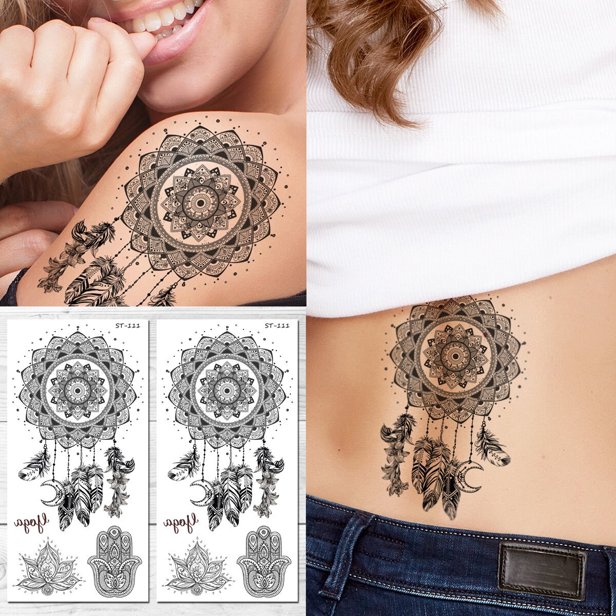 Supperb Temporary Tattoos Black & White Dream Catcher - Etsy Norway