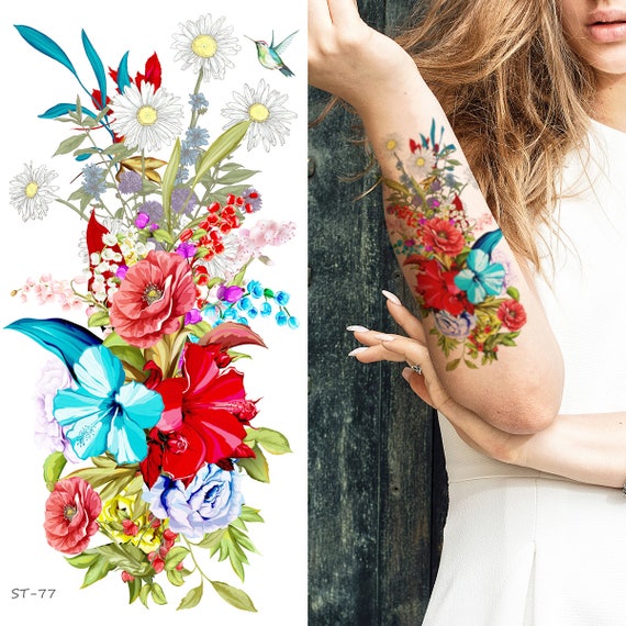 Tatuajes temporales supperb Ramo de flores de verano colorido dibujado a  mano II juego de 2 -  México
