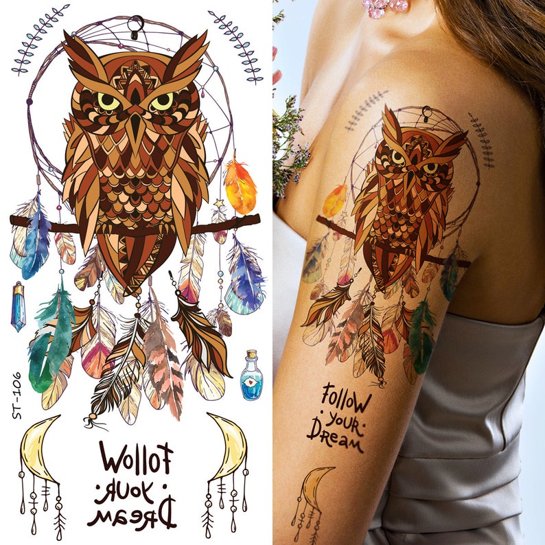 Supperb temporäre Tattoos Eule Traumfänger Feder Etsy